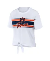 Women's Wear by Erin Andrews White Auburn Tigers Striped Front Knot Cropped T-shirt