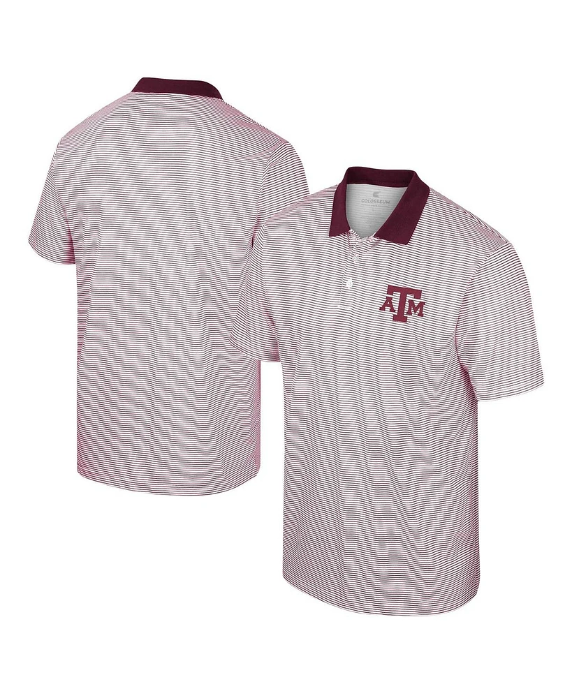 Men's Colosseum White, Maroon Texas A&M Aggies Print Stripe Polo Shirt
