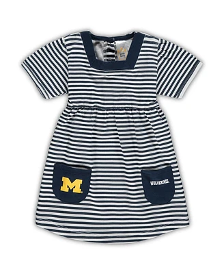 Girls Toddler Navy Michigan Wolverines Striped Dress with Pockets