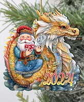 Designocracy Santa with Dragon Christmas Wooden Ornaments Holiday Decor G. DeBrekht