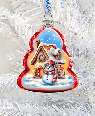 Designocracy Snowman and Christmas Cottage Keepsake Holiday Glass Ornaments G. DeBrekht