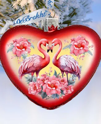 Designocracy Flamingo Love Heart Holiday Mercury Glass Ornaments G. DeBrekht