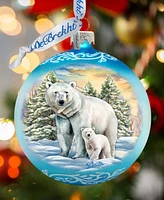 Designocracy Polar Bear with Cub Ball Holiday Mercury Glass Ornaments G. DeBrekht