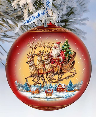 Designocracy Santa on Sleigh Large Holiday Mercury Glass Ornaments G. DeBrekht