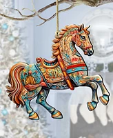 Designocracy Carousel Horse Christmas Wooden Ornaments Holiday Decor G. DeBrekht