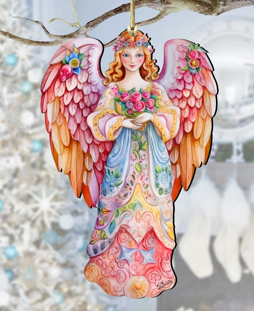 Designocracy Floral Angel Christmas Wooden Ornaments Holiday Decor G. DeBrekht