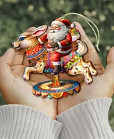 Designocracy Santa Claus on Carousel Christmas Wooden Ornaments G. DeBrekht