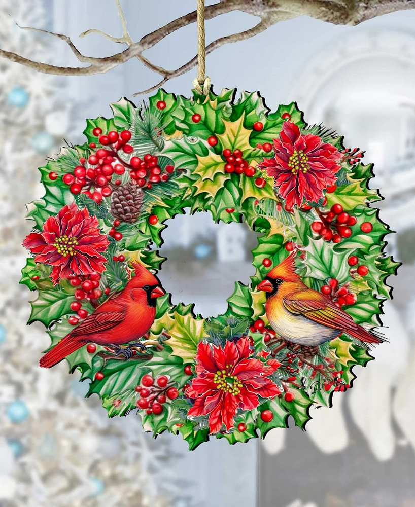 Designocracy Holiday Cardinal Garland Wreath Christmas Wooden Ornaments G. DeBrekht