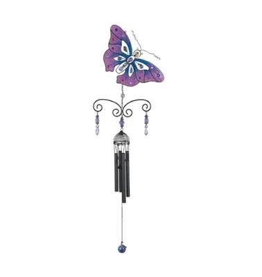 32" Long Pink Butterfly Wind Chime with Black Gem