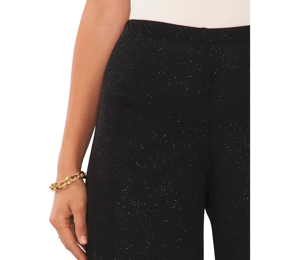 Msk Women's Glitter Pull-On Wide-Leg Pants