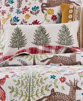 Levtex Folk Deer Woodland Christmas Tree Embroidered Decorative Pillow, 12" x 24"