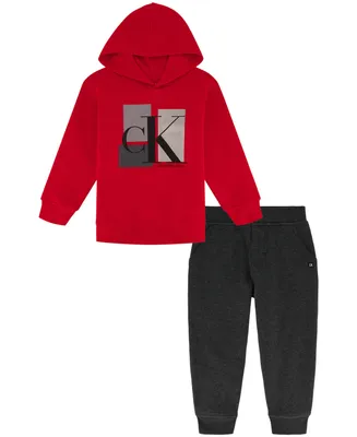 Calvin Klein Little Boys Modern Monogram Fleece Hoodie and Joggers, 2 Piece Set