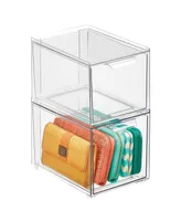mDesign Plastic Stacking Closet Storage Organizer Bin with Drawer, 2 Pack, Clear