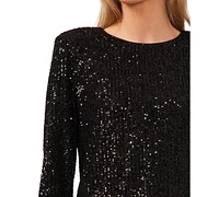 CeCe Women's Long Sleeve Crew Neck Sequin Blouse