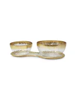 2 Bowl Relish Dish on Tray with Gold-Tone Design, 3 Piece Set