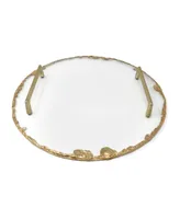 Round Glass Tray with Gold-Tone Rim and Handles, 13" D