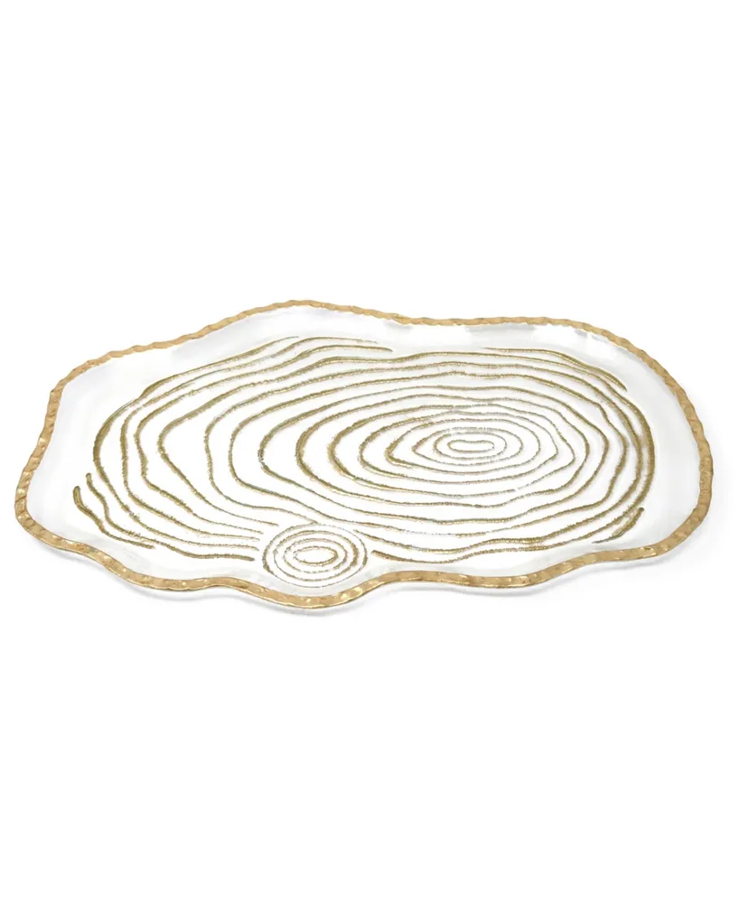 Glass Oval Tray Gold-Tone Grained