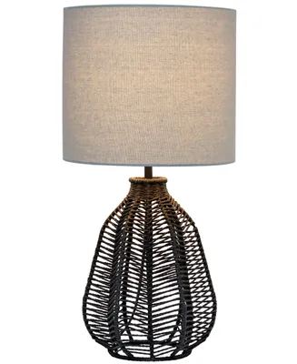 All The Rages 21" Vintage-like Rattan Wicker Style Paper Rope Bedside Table Lamp with Light Beige Fabric Shade