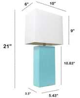 Lalia Home Lexington 21" Leather Base Modern Decor Bedside Table Lamp with White Rectangular Fabric Shade