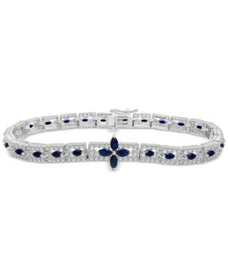 Black Sapphire (4-1/8 ct. t.w.) & White Topaz (7 ct. t.w.) Flower Bracelet in Sterling Silver - Multi