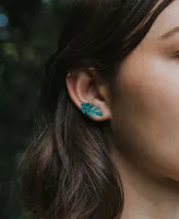 Matr Boomie Chameli Stud Earrings, Set of 2 - Gold Dot, Teal Fern Leaf