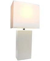 Lalia Home Lexington 21" Leather Base Modern Decor Bedside Table Lamp with White Rectangular Fabric Shade
