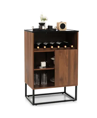 Wine Storage Cabinet Buffet Sideboard with Adjustable Shelf & Sliding Door Kitchen