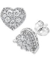 Diamond Heart Cluster Stud Earrings (1 ct. t.w.) in 14k White Gold