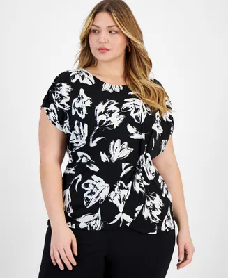 I.n.c. International Concepts Plus Size Printed Twist-Front Top, Created for Macy's
