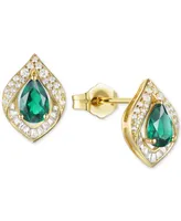 Lab-Grown Emerald (5/8 ct. t.w.) & Lab-Grown White Sapphire (1/3 ct. t.w.) Pear Halo Stud Earrings in 14k Gold-Plated Sterling Silver