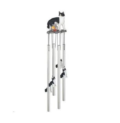 Fc Design 23" Long Tuxedo Kitty Cat with Fish Bowl Round Top Wind Chime Home Decor Perfect Gift for House Warming, Holidays and Birthdays