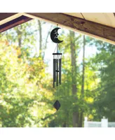 41" Long Wood Black Moon Wind Chime With 3 Metal Tubes