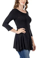 24seven Comfort Apparel Women's Ruched Sleeve Swing Tunic Top