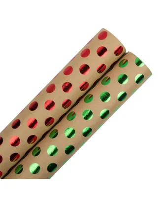 Jam Paper Assorted GiFoot Wrap - Kraft Wrapping Paper - 50 Square Foot Total - Dots Kraft Paper - 2 Rolls Per Pack