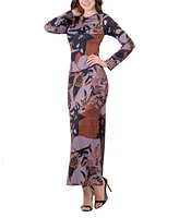 24seven Comfort Apparel Women's Floral Print Long Sleeve Side Slit Maxi Dress