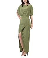 24seven Comfort Apparel Women's Boat Neck Slit Maxi Dress