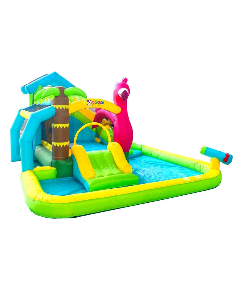 Pogo Bounce House Backyard Kids Flamingo Inflatable Bounce House with Slide for Kids - Backyard Inflatable Castle Bouncy House