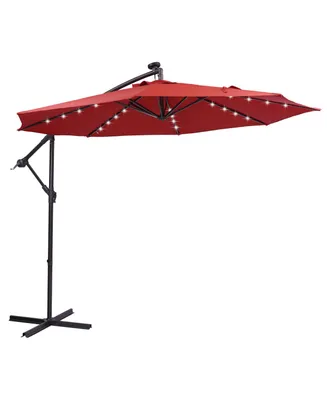 Simplie Fun 10 Ft Solar Led Patio Outdoor Umbrella Hanging Cantilever Umbrella Offset Umbrella Easy Open Adjustment with 32 Led Lights
