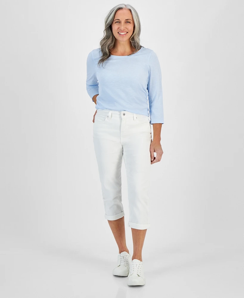 Style & Co Petite Mid-Rise Curvy Roll-Cuff Capri Jeans