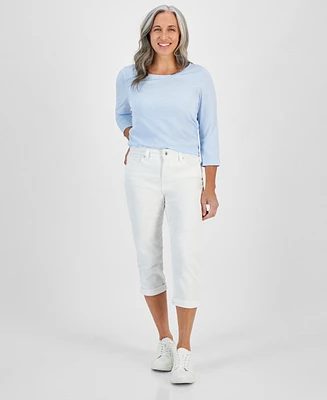 Style & Co Petite Mid-Rise Curvy Roll-Cuff Capri Jeans