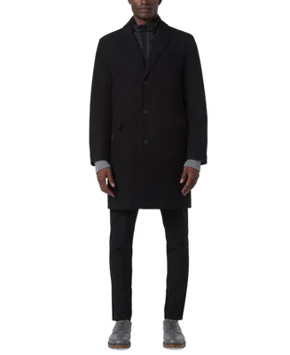 Marc New York Men's Sheffield Melton Wool Slim Overcoat with Interior Bib
