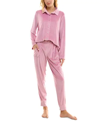 Roudelain Women's 2-Pc. Ribbed Velour Jogger Pajamas Set