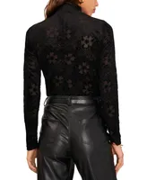 1.state Women's Velvet Floral Long-Sleeve Turtleneck Top