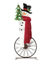 Glitzhome 32" H Metal Snowman Riding Bike Porch Decor