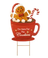 Glitzhome 30.25" H Metal Gingerbread Man in Coffee Mug Yard Stake