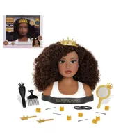 Naturalistas Dayna Deluxe Crown and Curls Fashion Styling Head, 3C Textured Hair, 19 Accessories