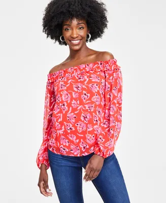 I.n.c. International Concepts Petite Off-The-Shoulder Printed Blouse, Created for Macy's