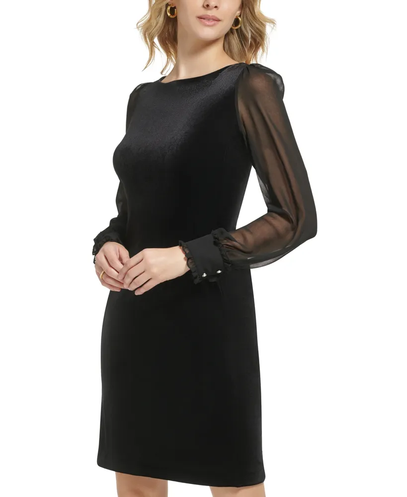 Karl Lagerfeld Paris Women's Velvet Sheer-Sleeve Dress