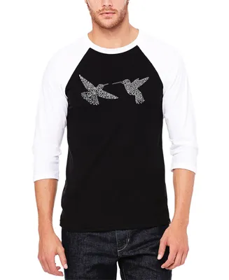 La Pop Art Men's Hummingbirds Raglan Baseball Word T-shirt