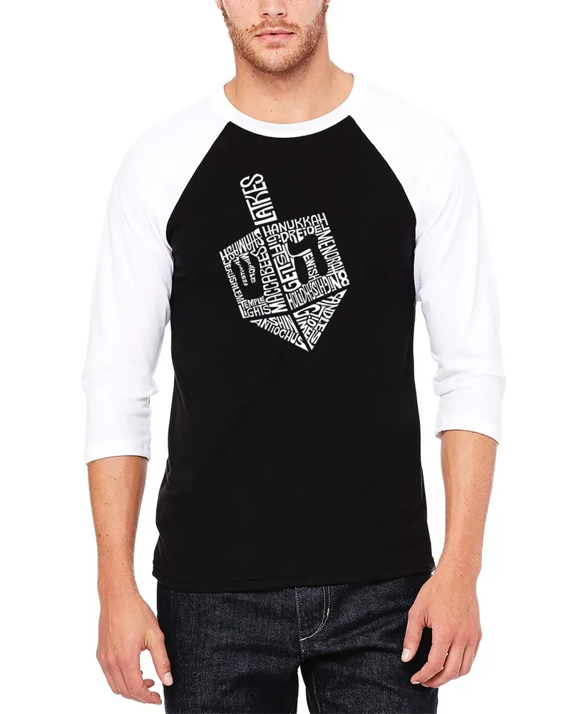 La Pop Art Men's Hanukkah Dreidel Raglan Baseball Word T-shirt